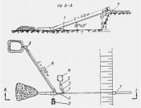 Рис. 2. Схема опытной установки (гидроэлеватор типа ГЭ 170/250, диаметр рабочей насадки 100 мм)1 — приставка для подвода сжатого воздуха; 2 — воздушные шланги диам. 25 мм; 3 — коллектор; 4 — компрессор ПК-10; 5 — гидромонитор; 6 — насос 12 НДС; 7 — обогатительный шлюз; 8 — водовод диам. 400 мм, длиной 250 м; 9 — бульдозер